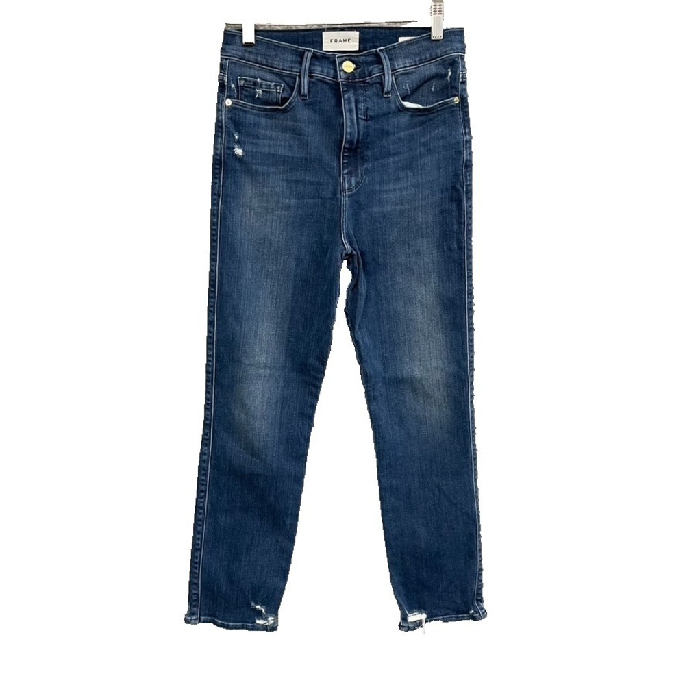 Frame Le Sylvie Crop‎ Skinny Jeans Womens 28 6 Blue Denim Distressed High Rise